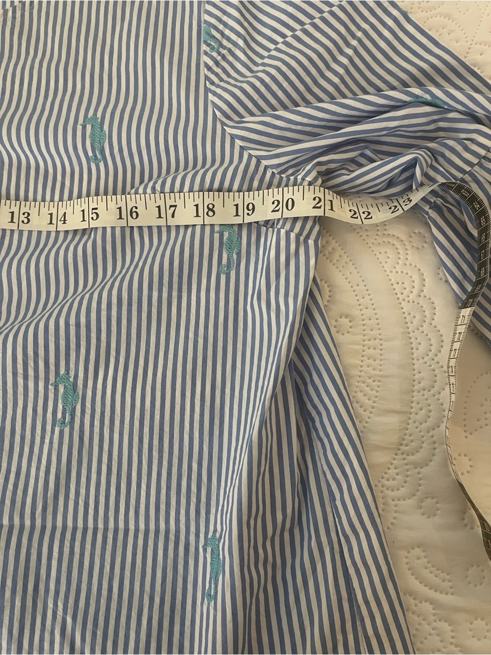 crown & ivy Blue and Teal Striped Bell-Sleeve Blouse L - Picture 9 of 9